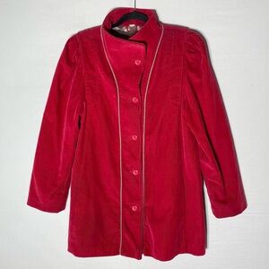 Vintage Raspberry Red Corduroy Button Front Jacket S Cottagecore Twee Retro